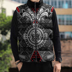 Black Aotearoa Taniko Motif Sleeveless Puffer Jacket Vintage Maori New Zealand Tribal Art Pattern - Aussie Hoodie