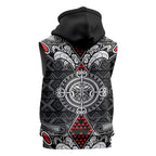 Black Aotearoa Taniko Motif Sleeveless Zip Hoodie Vintage Maori New Zealand Tribal Art Pattern LT9