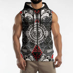 Black Aotearoa Taniko Motif Sleeveless Zip Hoodie Vintage Maori New Zealand Tribal Art Pattern LT9
