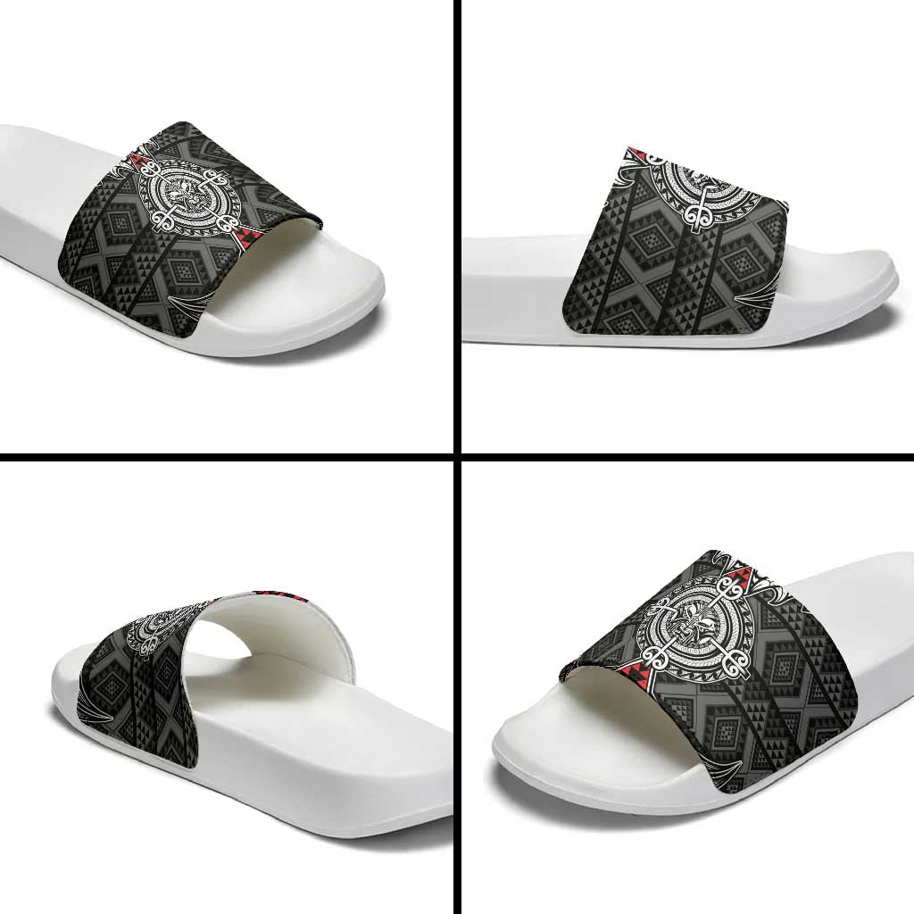 Black Aotearoa Taniko Motif Slide Sandals Vintage Maori New Zealand Tribal Art Pattern - Aussie Hoodie