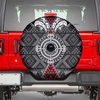 Black Aotearoa Taniko Motif Spare Tire Cover Vintage Maori New Zealand Tribal Art Pattern
