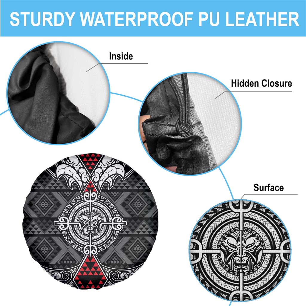 Black Aotearoa Taniko Motif Spare Tire Cover Vintage Maori New Zealand Tribal Art Pattern