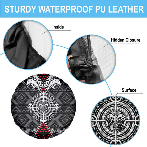 Black Aotearoa Taniko Motif Spare Tire Cover Vintage Maori New Zealand Tribal Art Pattern