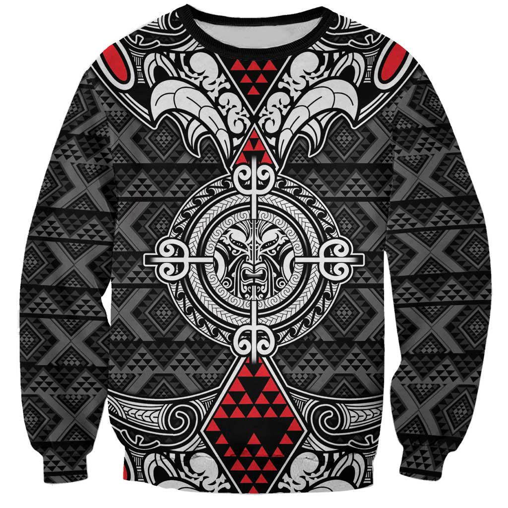 Black Aotearoa Tanilo Motif Sweatshirt Vintage Maori New Zealand Tribal Art Pattern