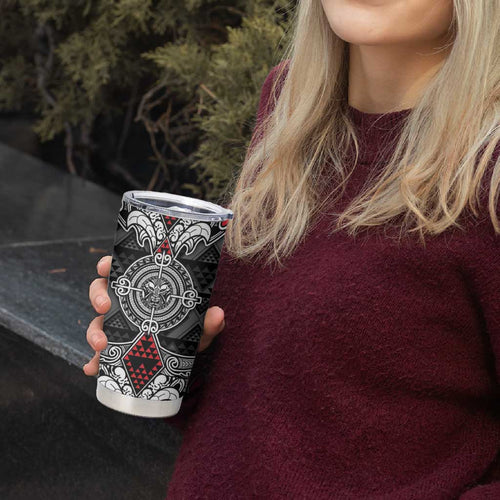 Black Aotearoa Taniko Motif Tumbler Cup Vintage Maori New Zealand Tribal Art Pattern