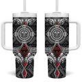 Black Aotearoa Taniko Motif Tumbler With Handle Vintage Maori New Zealand Tribal Art Pattern