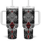 Black Aotearoa Taniko Motif Tumbler With Handle Vintage Maori New Zealand Tribal Art Pattern