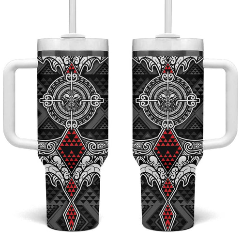 Black Aotearoa Taniko Motif Tumbler With Handle Vintage Maori New Zealand Tribal Art Pattern