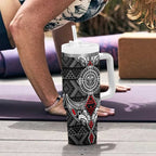Black Aotearoa Taniko Motif Tumbler With Handle Vintage Maori New Zealand Tribal Art Pattern