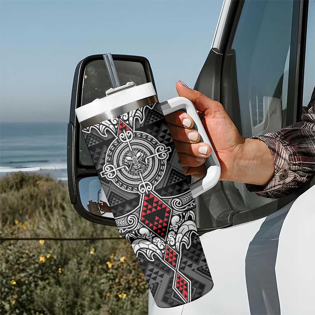 Black Aotearoa Taniko Motif Tumbler With Handle Vintage Maori New Zealand Tribal Art Pattern