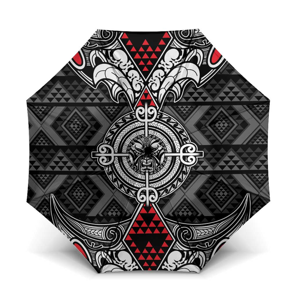 Black Aotearoa Taniko Motif Umbrella Vintage Maori New Zealand Tribal Art Pattern - Aussie Hoodie