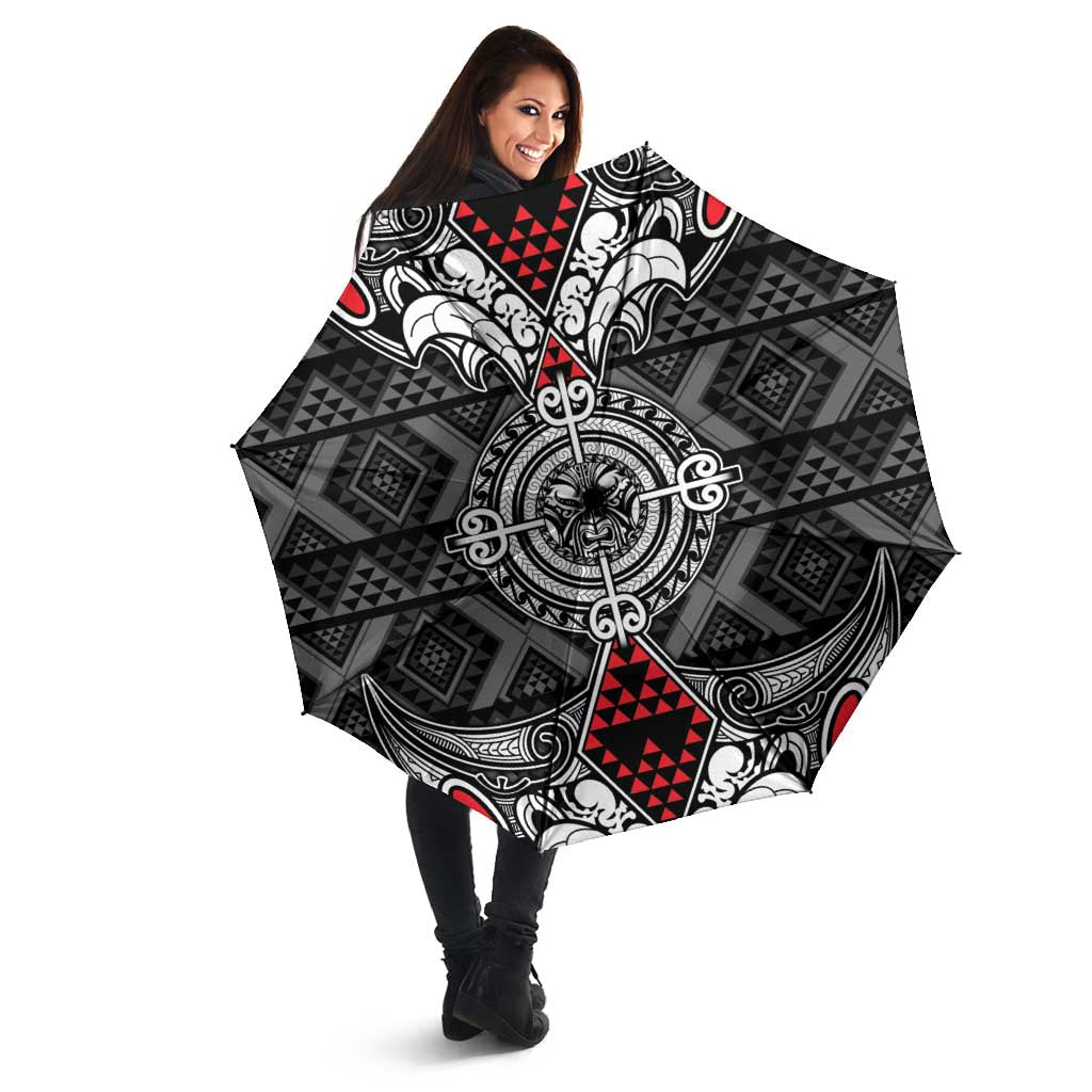 Black Aotearoa Taniko Motif Umbrella Vintage Maori New Zealand Tribal Art Pattern - Aussie Hoodie