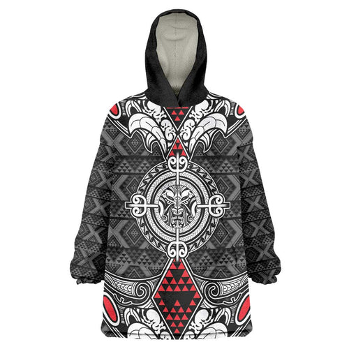 Black Aotearoa Tanilo Motif Wearable Blanket Hoodie Vintage Maori New Zealand Tribal Art Pattern