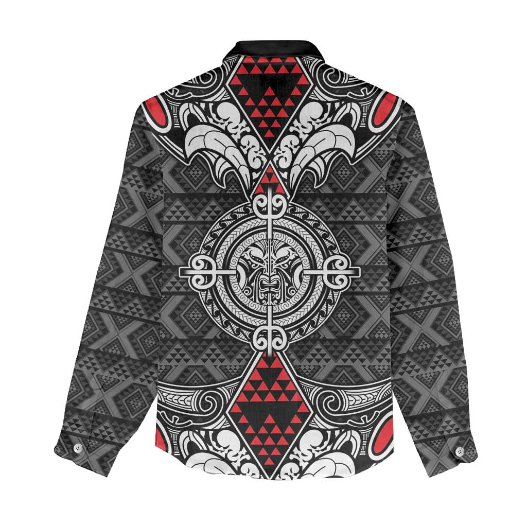 Black Aotearoa Tanilo Motif Women Casual Shirt Vintage Maori New Zealand Tribal Art Pattern