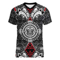 Black Aotearoa Tanilo Motif Women V-Neck T-Shirt Vintage Maori New Zealand Tribal Art Pattern