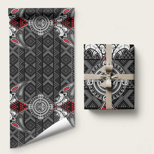 Black Aotearoa Taniko Motif Wrapping Paper Vintage Maori New Zealand Tribal Art Pattern - Aussie Hoodie
