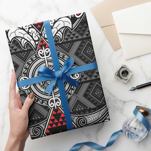 Black Aotearoa Taniko Motif Wrapping Paper Vintage Maori New Zealand Tribal Art Pattern - Aussie Hoodie