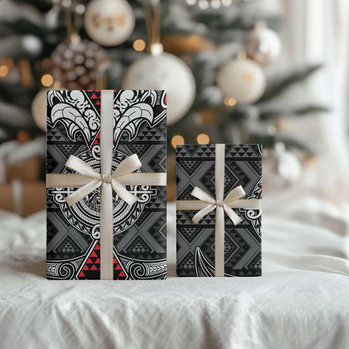 Black Aotearoa Taniko Motif Wrapping Paper Vintage Maori New Zealand Tribal Art Pattern - Aussie Hoodie