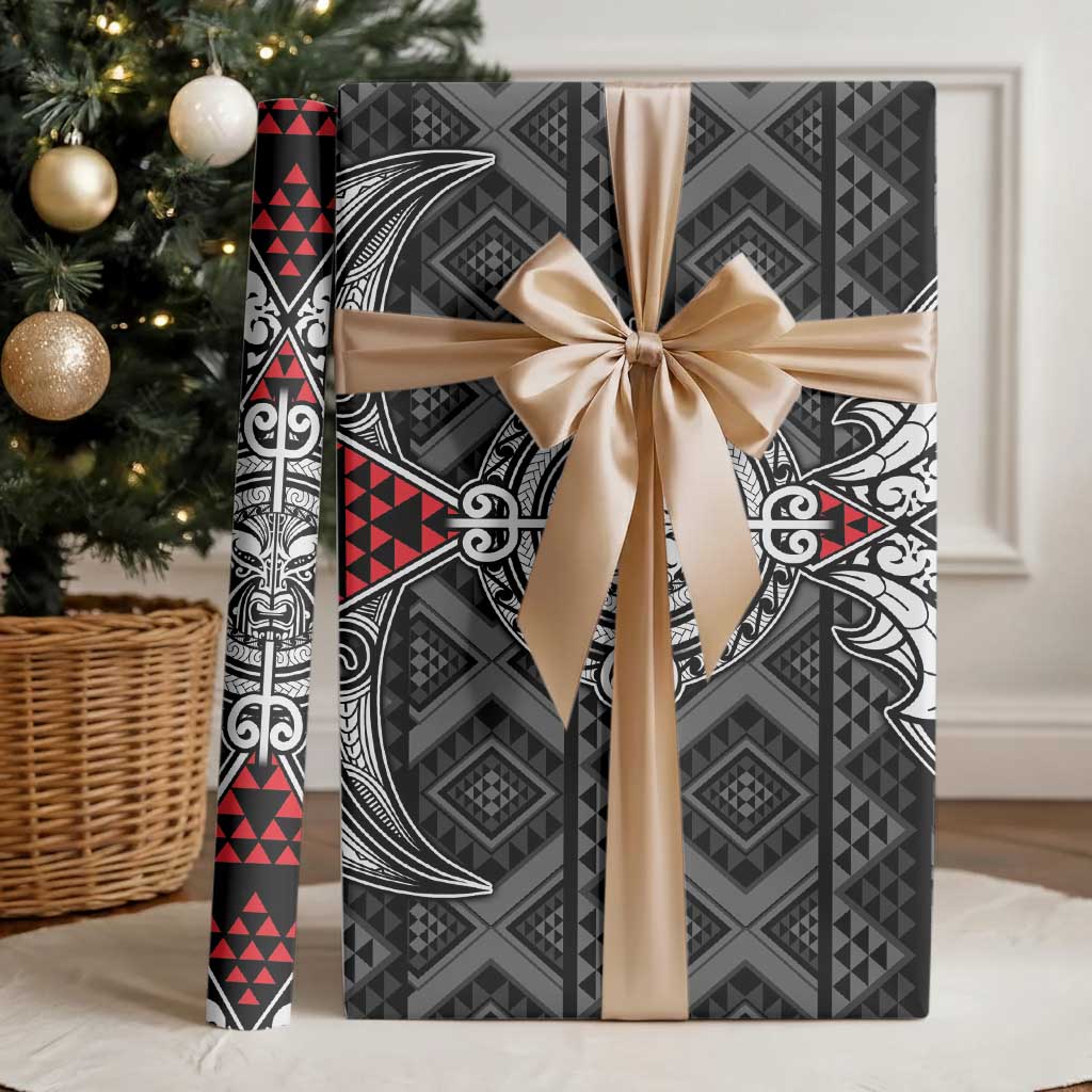 Black Aotearoa Taniko Motif Wrapping Paper Vintage Maori New Zealand Tribal Art Pattern - Aussie Hoodie
