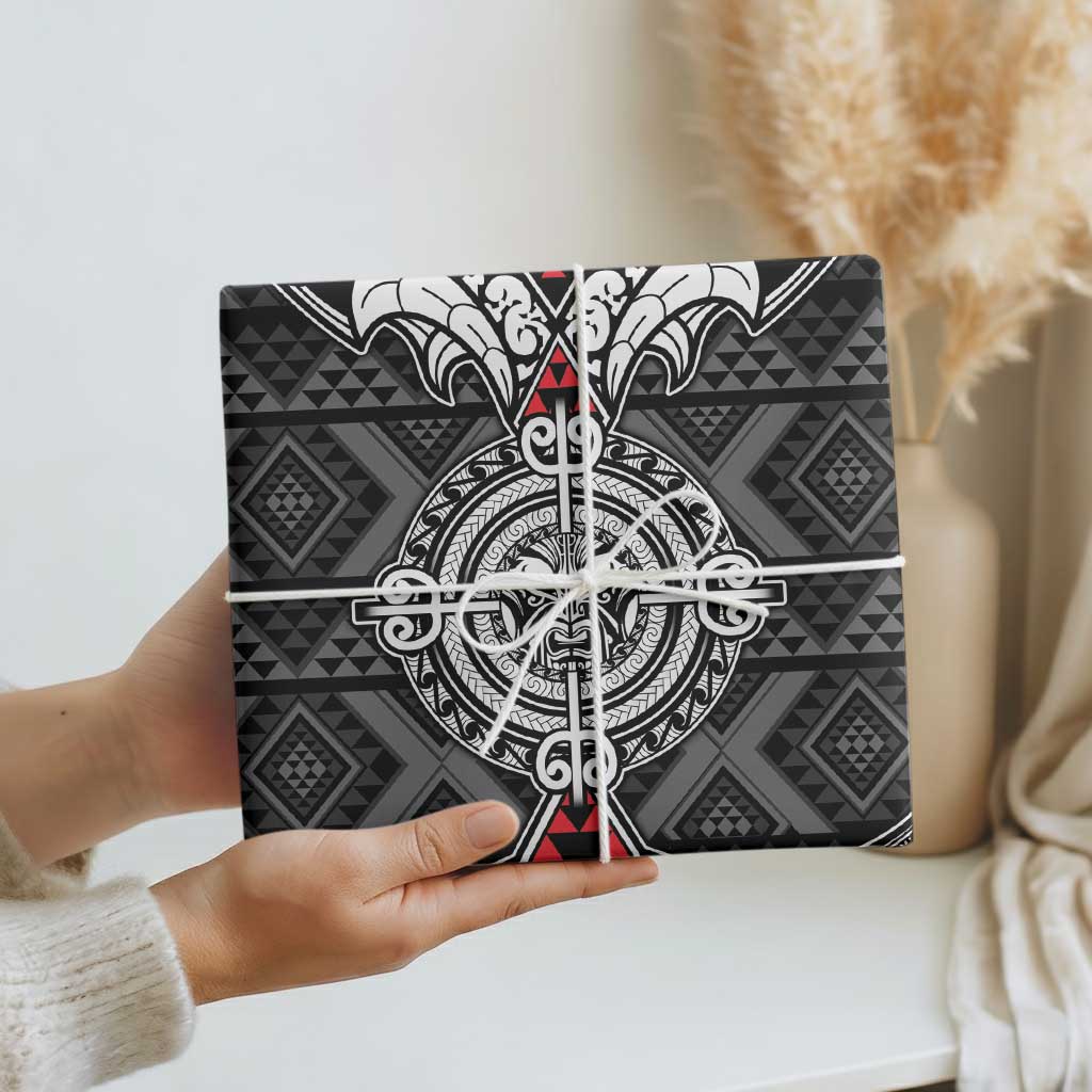 Black Aotearoa Taniko Motif Wrapping Paper Vintage Maori New Zealand Tribal Art Pattern - Aussie Hoodie
