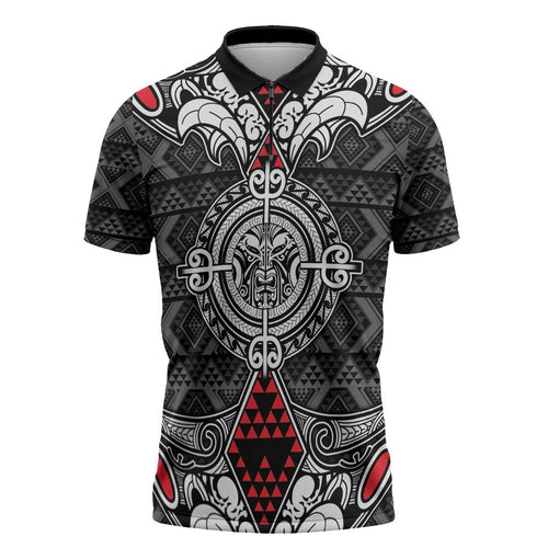 Black Aotearoa Taniko Motif Zipper Polo Shirt Vintage Maori New Zealand Tribal Art Pattern - Aussie Hoodie