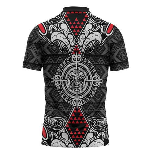 Black Aotearoa Taniko Motif Zipper Polo Shirt Vintage Maori New Zealand Tribal Art Pattern - Aussie Hoodie