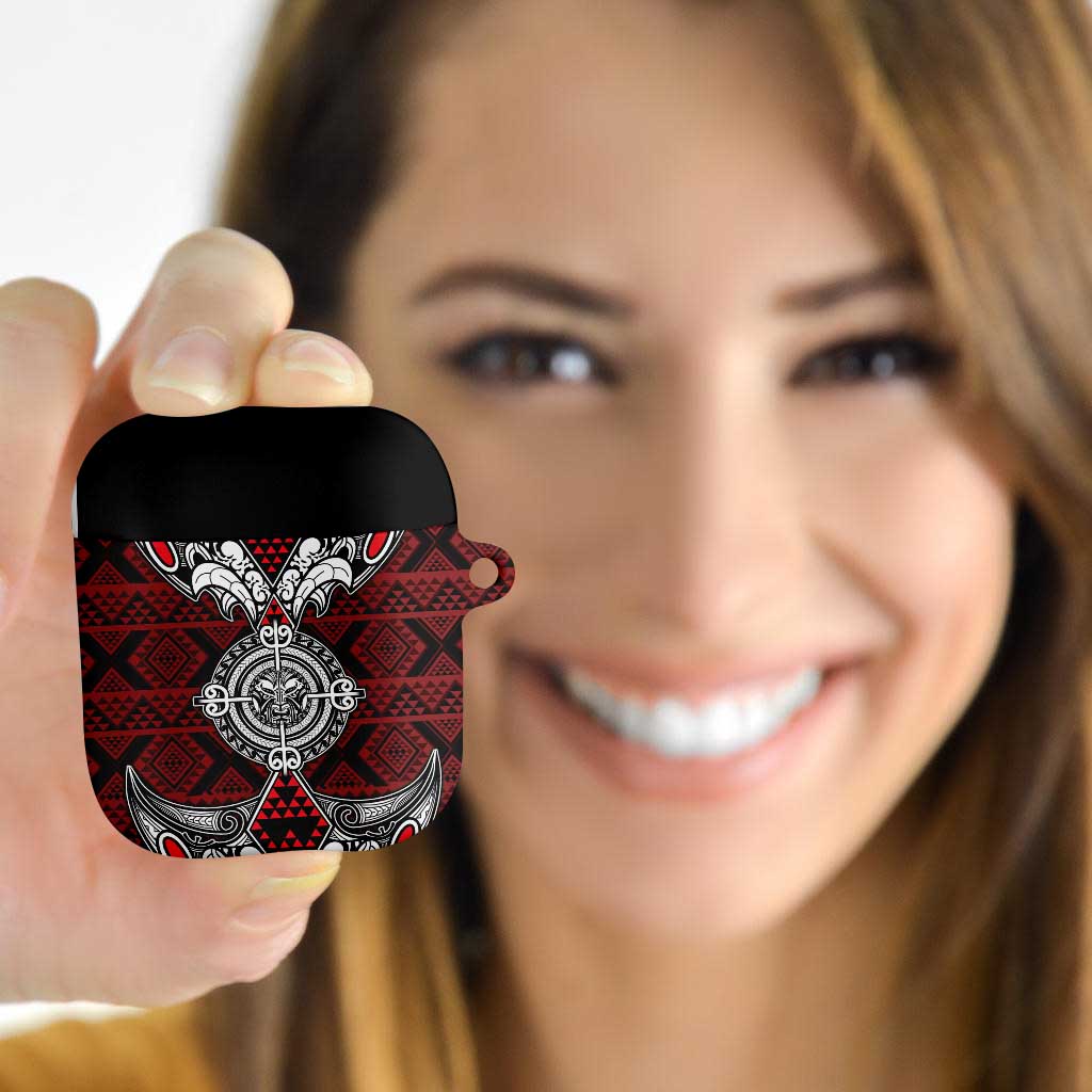 Red Aotearoa Taniko Motif AirPods Case Vintage Maori New Zealand Tribal Art Pattern - Aussie Hoodie