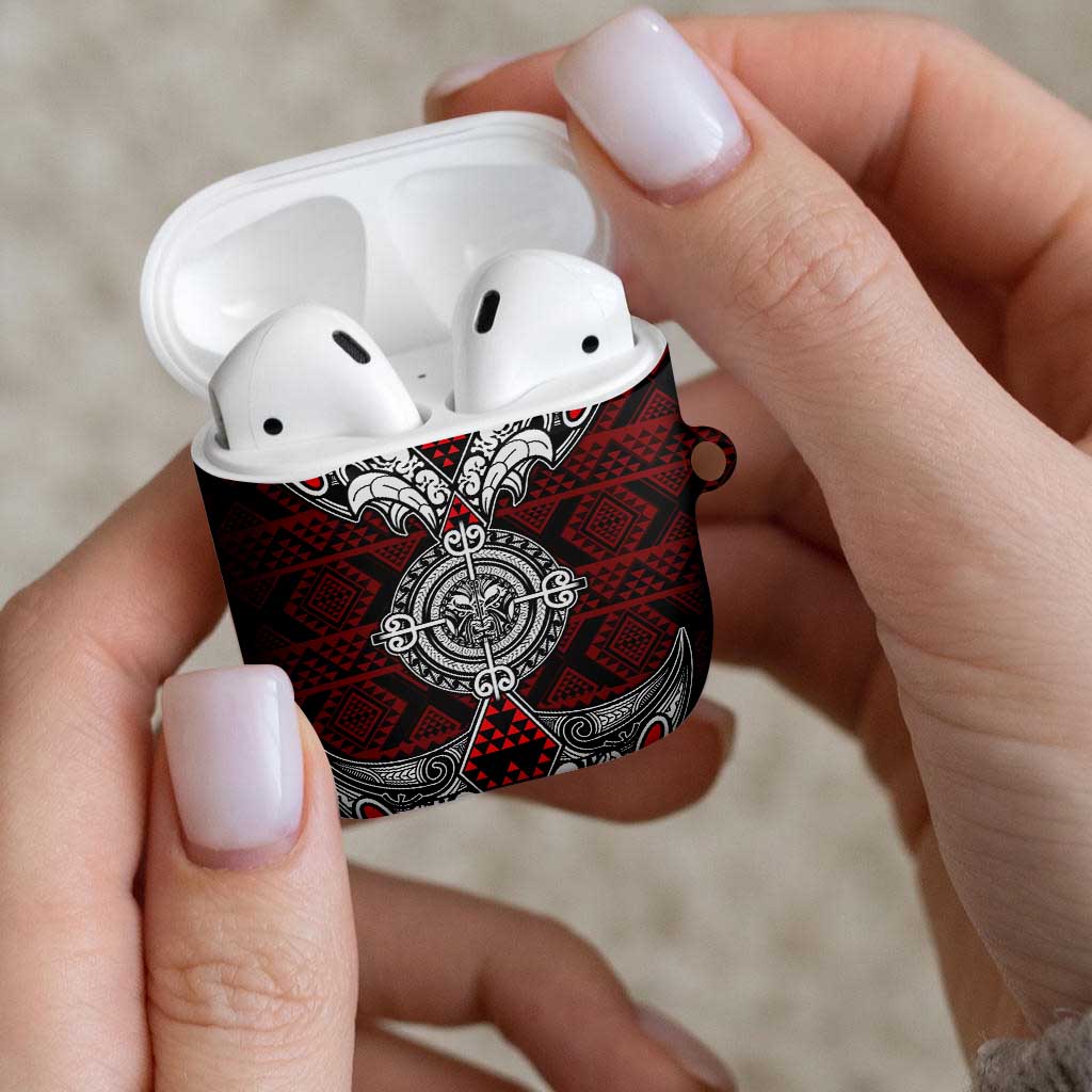 Red Aotearoa Taniko Motif AirPods Case Vintage Maori New Zealand Tribal Art Pattern - Aussie Hoodie