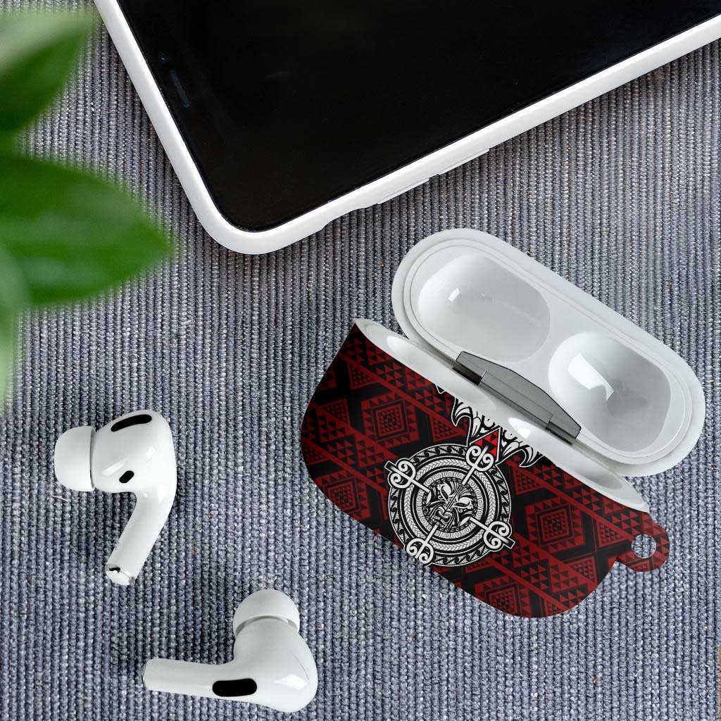 Red Aotearoa Taniko Motif AirPods Case Vintage Maori New Zealand Tribal Art Pattern - Aussie Hoodie