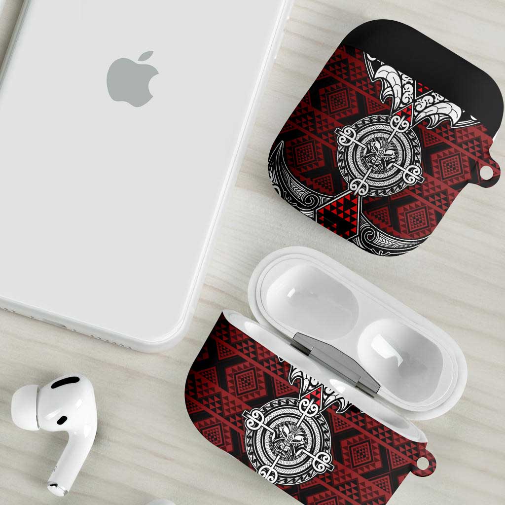 Red Aotearoa Taniko Motif AirPods Case Vintage Maori New Zealand Tribal Art Pattern - Aussie Hoodie