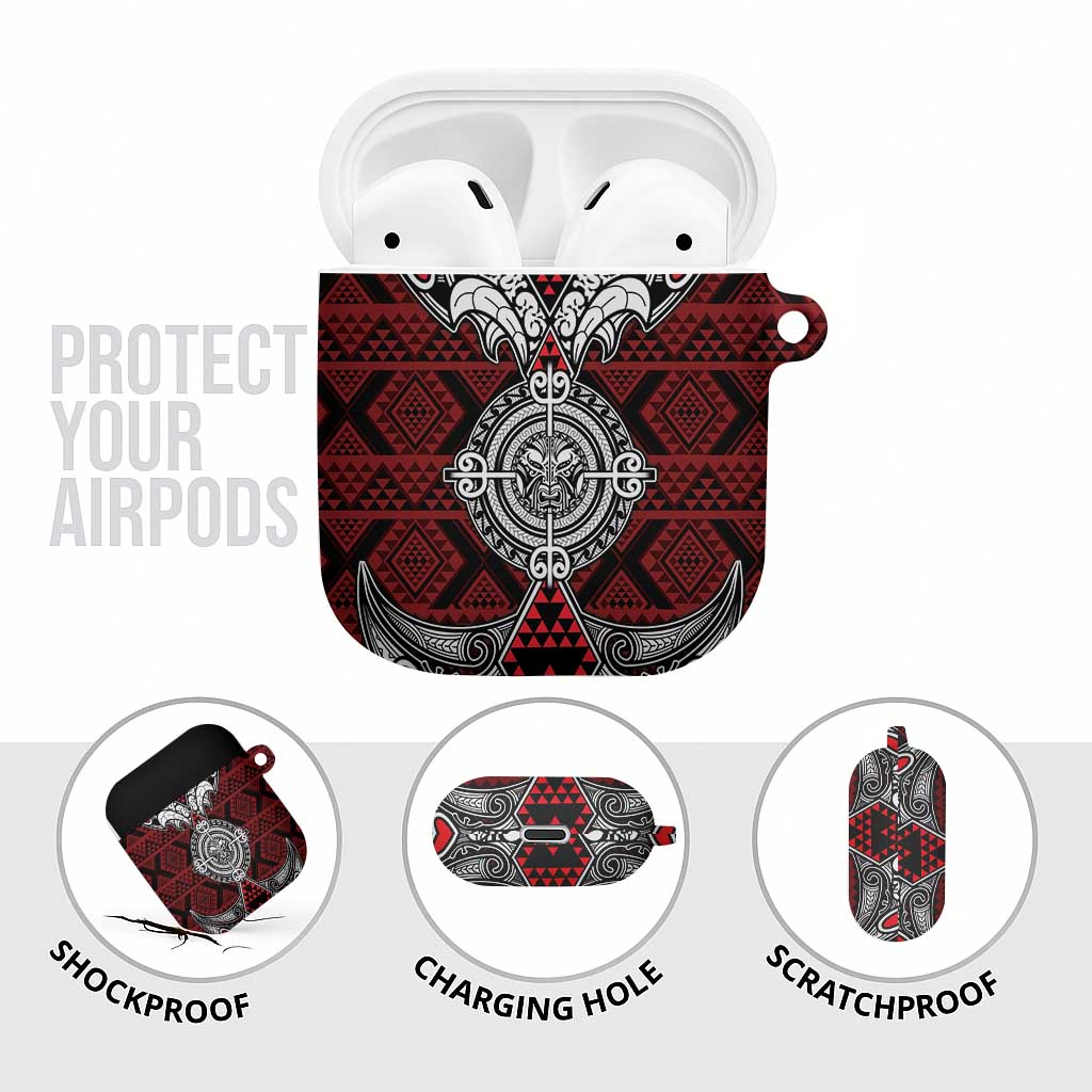 Red Aotearoa Taniko Motif AirPods Case Vintage Maori New Zealand Tribal Art Pattern - Aussie Hoodie