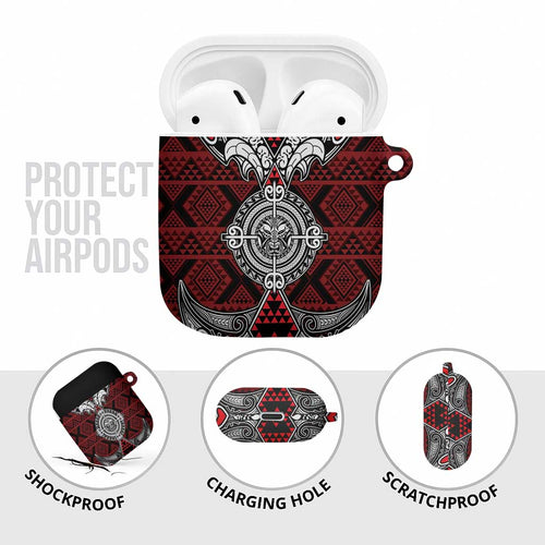 Red Aotearoa Taniko Motif AirPods Case Vintage Maori New Zealand Tribal Art Pattern - Aussie Hoodie