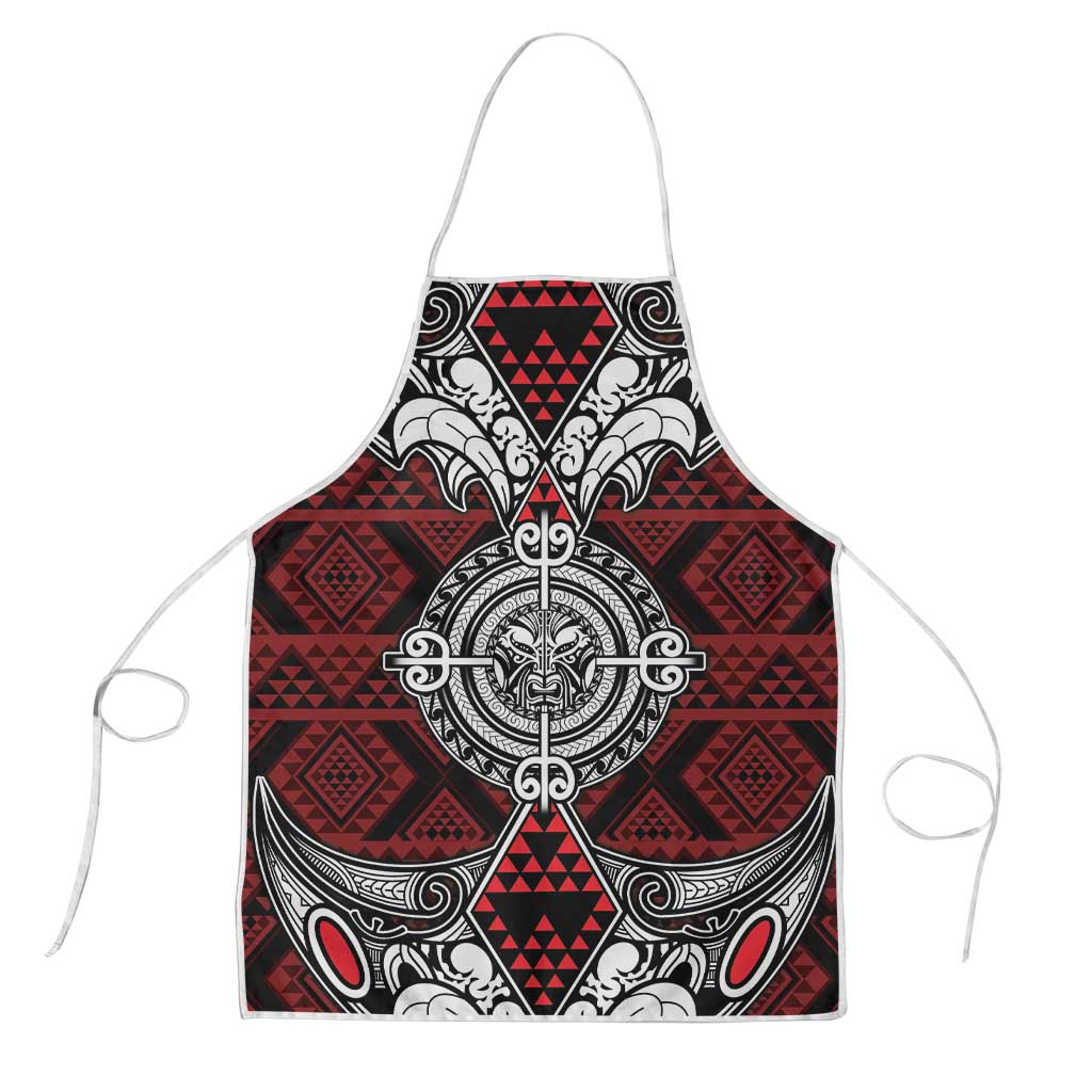 Red Aotearoa Taniko Motif Apron Vintage Maori New Zealand Tribal Art Pattern - Aussie Hoodie