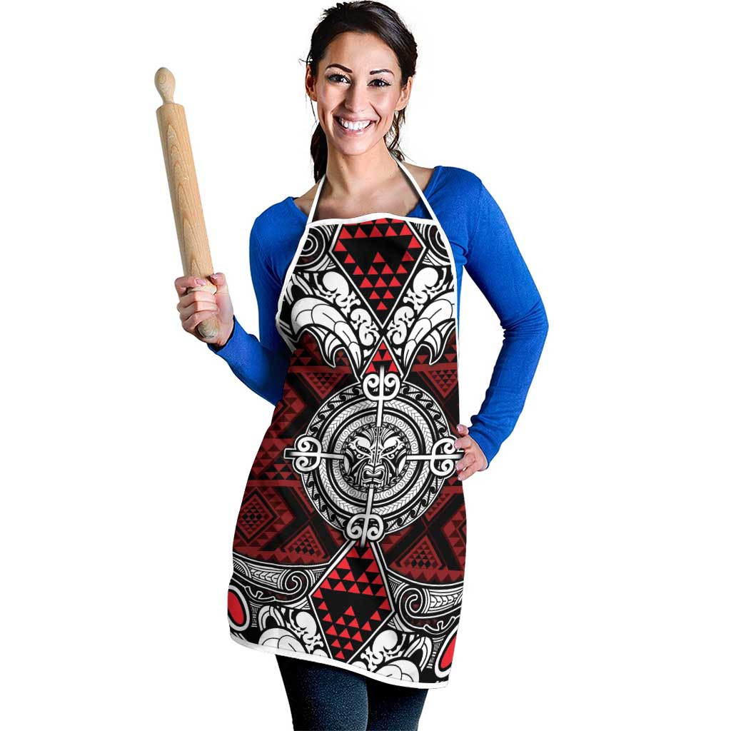 Red Aotearoa Taniko Motif Apron Vintage Maori New Zealand Tribal Art Pattern - Aussie Hoodie