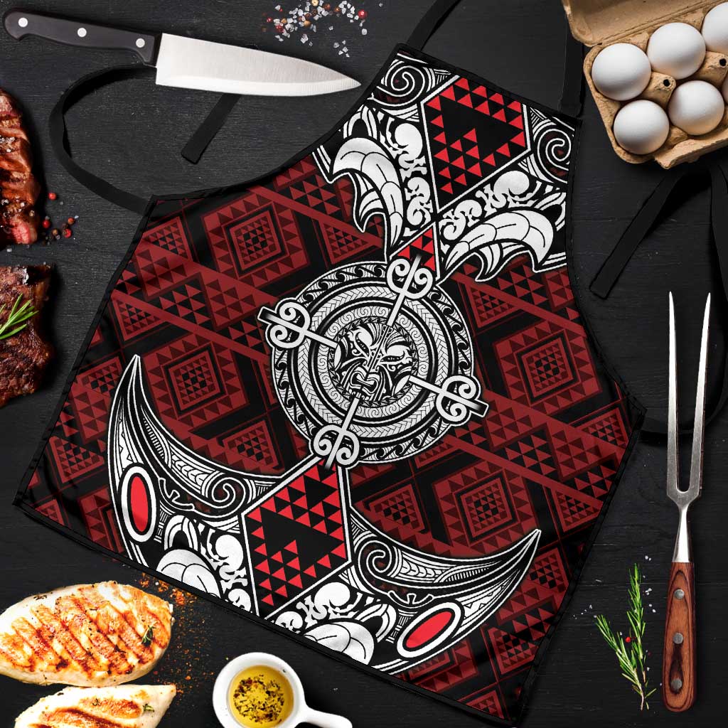 Red Aotearoa Taniko Motif Apron Vintage Maori New Zealand Tribal Art Pattern - Aussie Hoodie