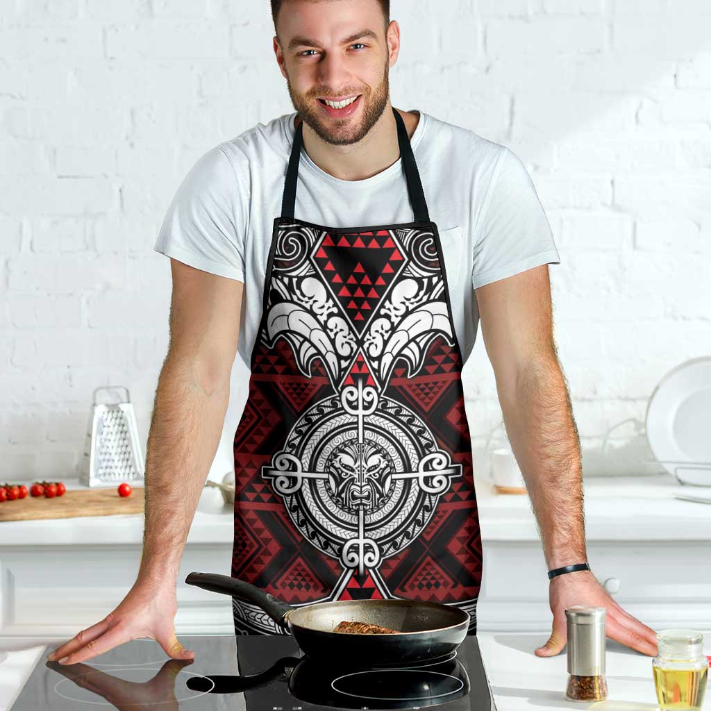 Red Aotearoa Taniko Motif Apron Vintage Maori New Zealand Tribal Art Pattern - Aussie Hoodie