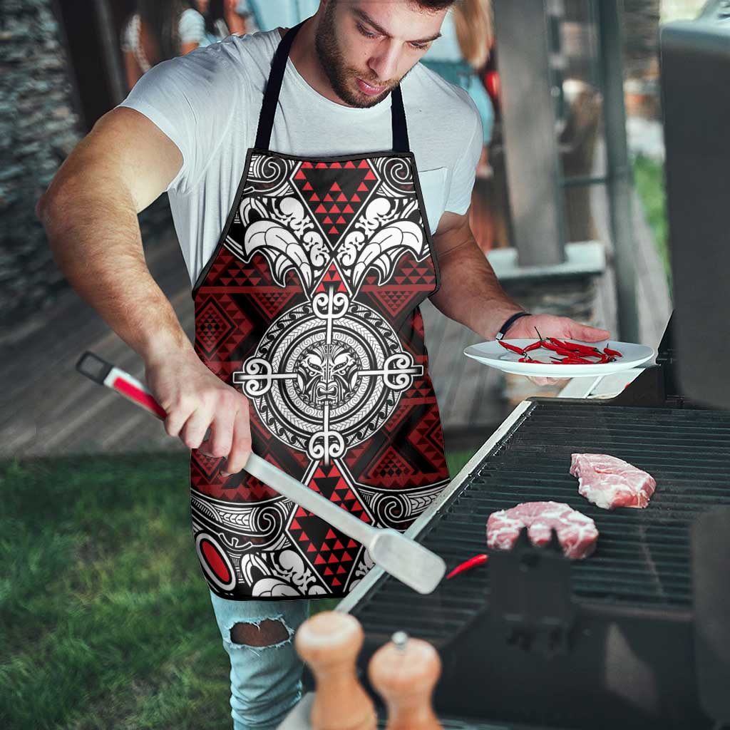 Red Aotearoa Taniko Motif Apron Vintage Maori New Zealand Tribal Art Pattern - Aussie Hoodie
