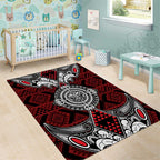 Red Aotearoa Taniko Motif Area Rug Vintage Maori New Zealand Tribal Art Pattern