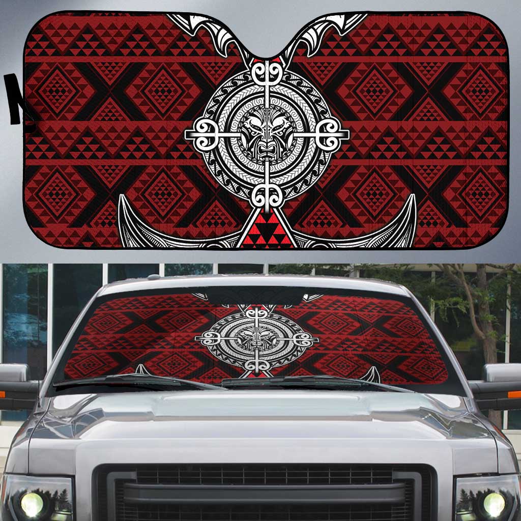 Red Aotearoa Taniko Motif Auto Sun Shade Vintage Maori New Zealand Tribal Art Pattern - Aussie Hoodie