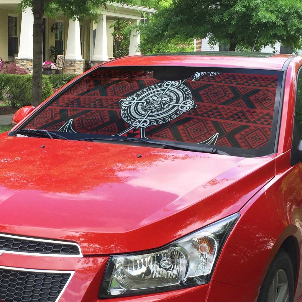 Red Aotearoa Taniko Motif Auto Sun Shade Vintage Maori New Zealand Tribal Art Pattern - Aussie Hoodie