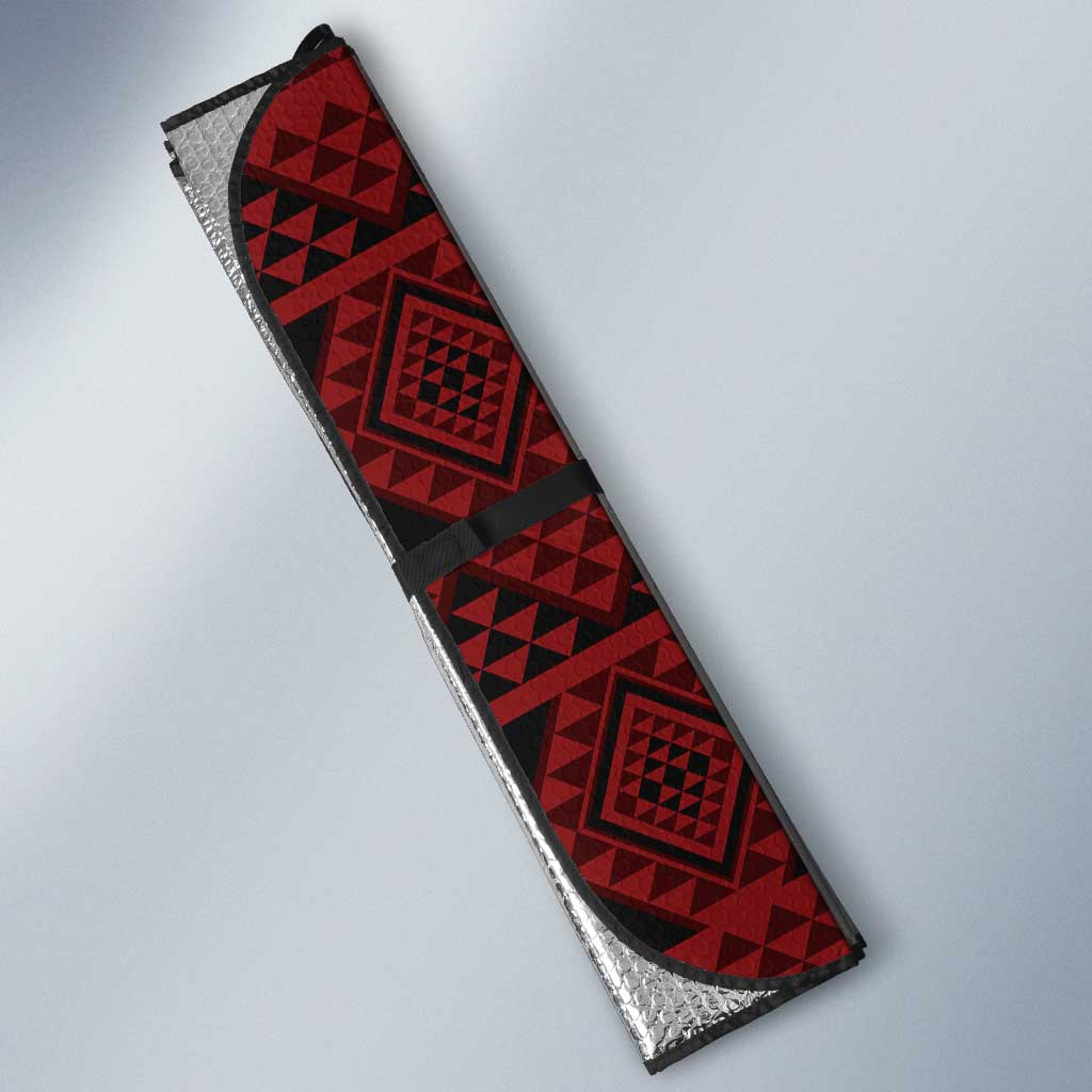 Red Aotearoa Taniko Motif Auto Sun Shade Vintage Maori New Zealand Tribal Art Pattern - Aussie Hoodie