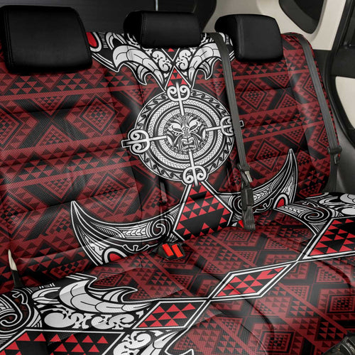 Red Aotearoa Taniko Motif Back Car Seat Cover Vintage Maori New Zealand Tribal Art Pattern