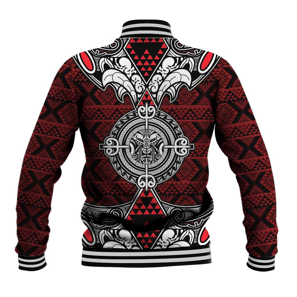 Red Aotearoa Tanilo Motif Baseball Jacket Vintage Maori New Zealand Tribal Art Pattern