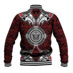 Red Aotearoa Tanilo Motif Baseball Jacket Vintage Maori New Zealand Tribal Art Pattern