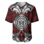 Red Aotearoa Tanilo Motif Baseball Jersey Vintage Maori New Zealand Tribal Art Pattern