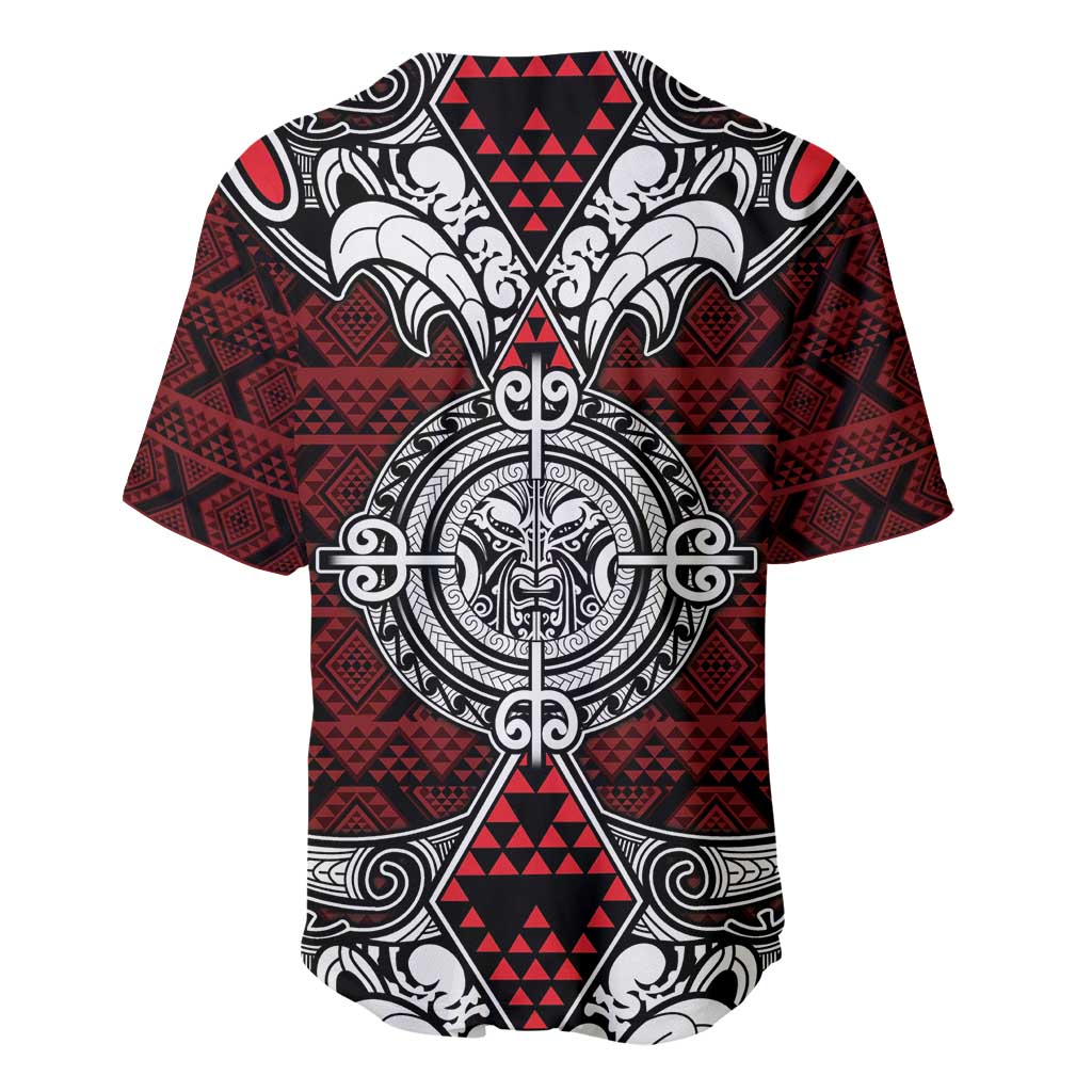 Red Aotearoa Tanilo Motif Baseball Jersey Vintage Maori New Zealand Tribal Art Pattern