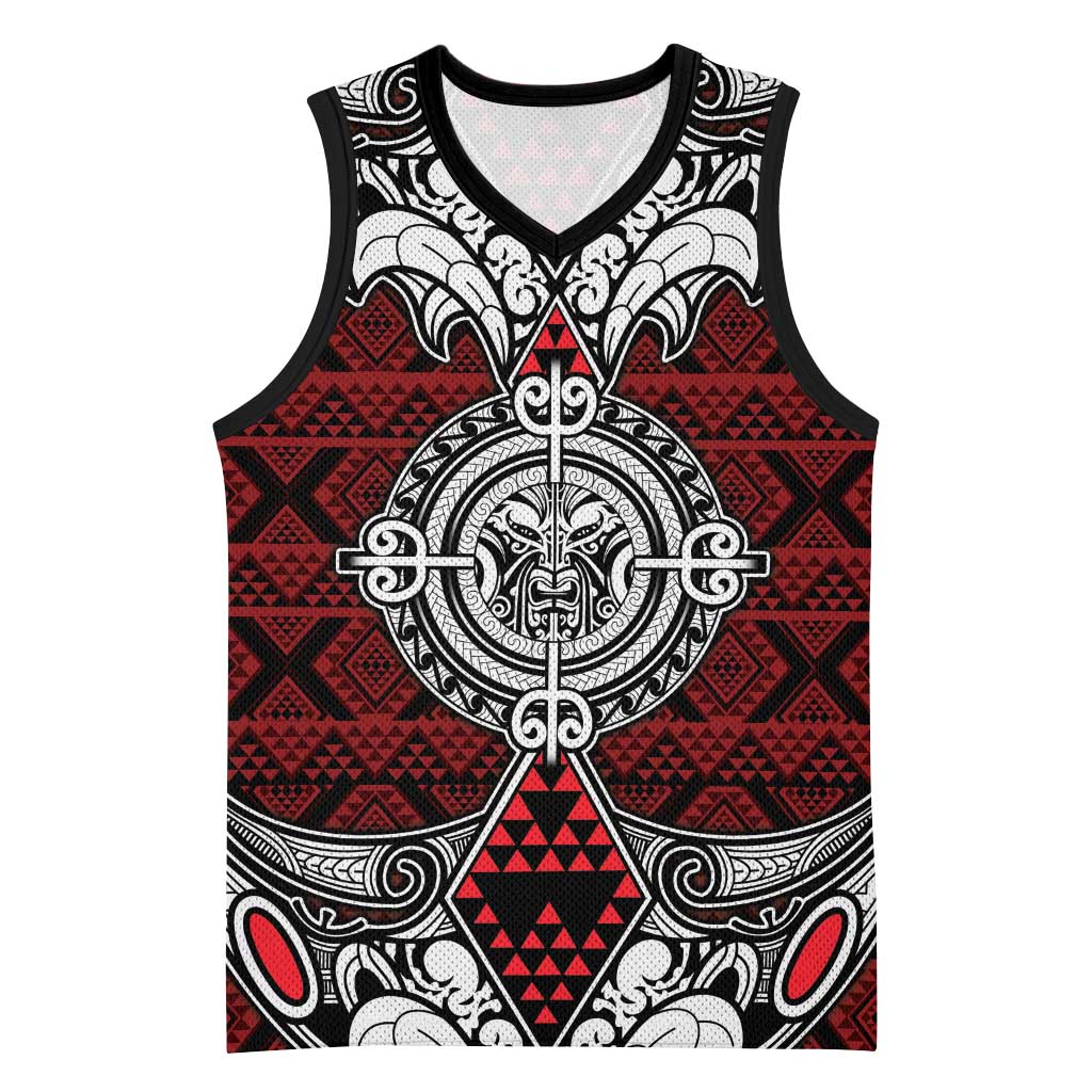 Red Aotearoa Taniko Motif Basketball Jersey Vintage Maori New Zealand Tribal Art Pattern - Aussie Hoodie