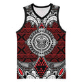 Red Aotearoa Taniko Motif Basketball Jersey Vintage Maori New Zealand Tribal Art Pattern - Aussie Hoodie
