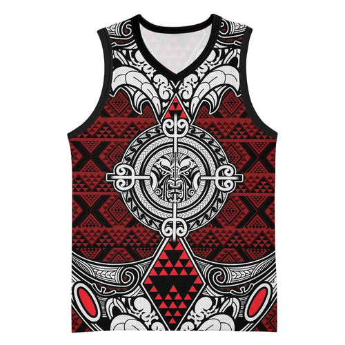 Red Aotearoa Taniko Motif Basketball Jersey Vintage Maori New Zealand Tribal Art Pattern - Aussie Hoodie