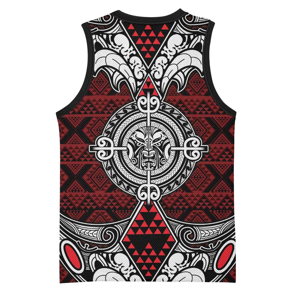 Red Aotearoa Taniko Motif Basketball Jersey Vintage Maori New Zealand Tribal Art Pattern - Aussie Hoodie